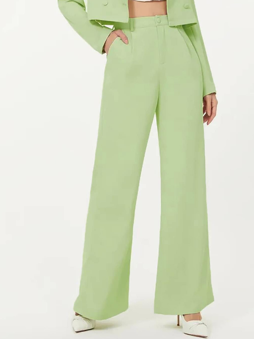 

KOTTY BIZwear Basics Women Relaxed Straight Leg Straight Fit High-Rise Trousers, Green