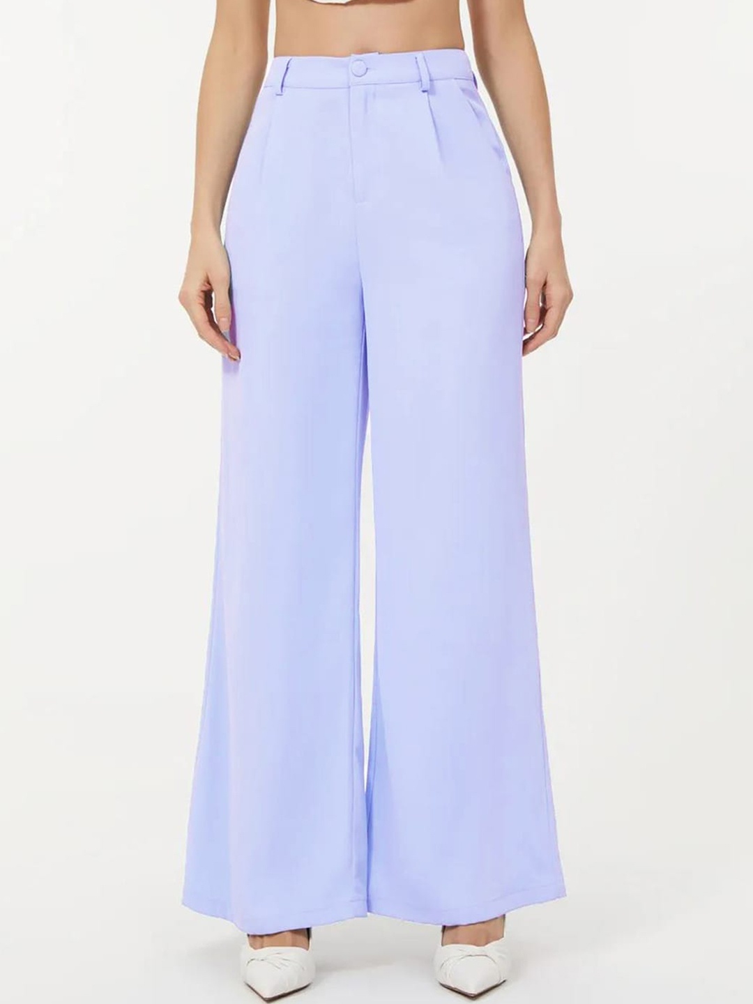 

KOTTY Basics Women Relaxed Straight Leg Straight Fit High-Rise Easy Wash Pleated Trousers, Purple