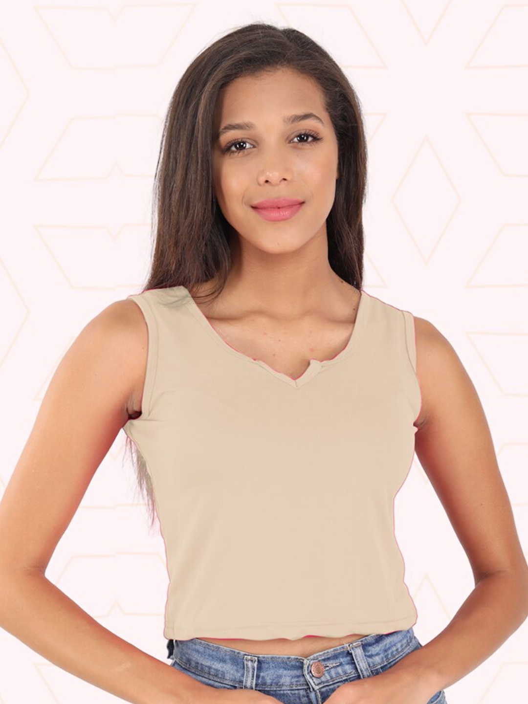 

Designer Bugs Sleeveless Casual Top, Beige