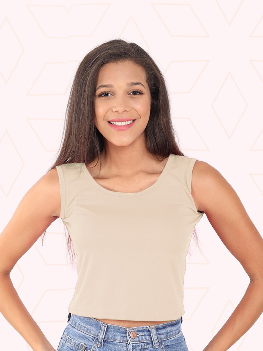 

Designer Bugs Sleeveless Casual Top, Beige