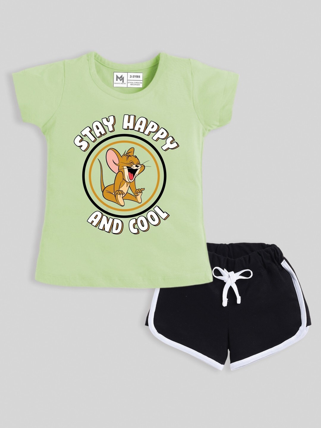 

Minute Mirth Girls Graphic Printed Pure Cotton Top With Shorts, Green