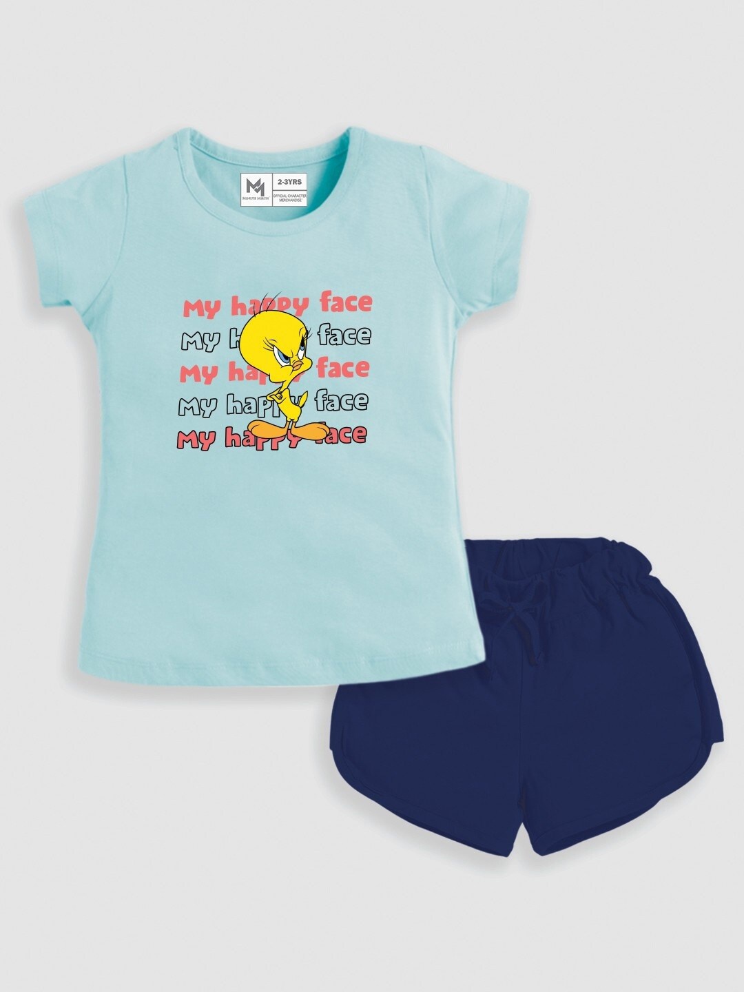 

Minute Mirth Girls Graphic Printed Pure Cotton Top With Shorts, Green