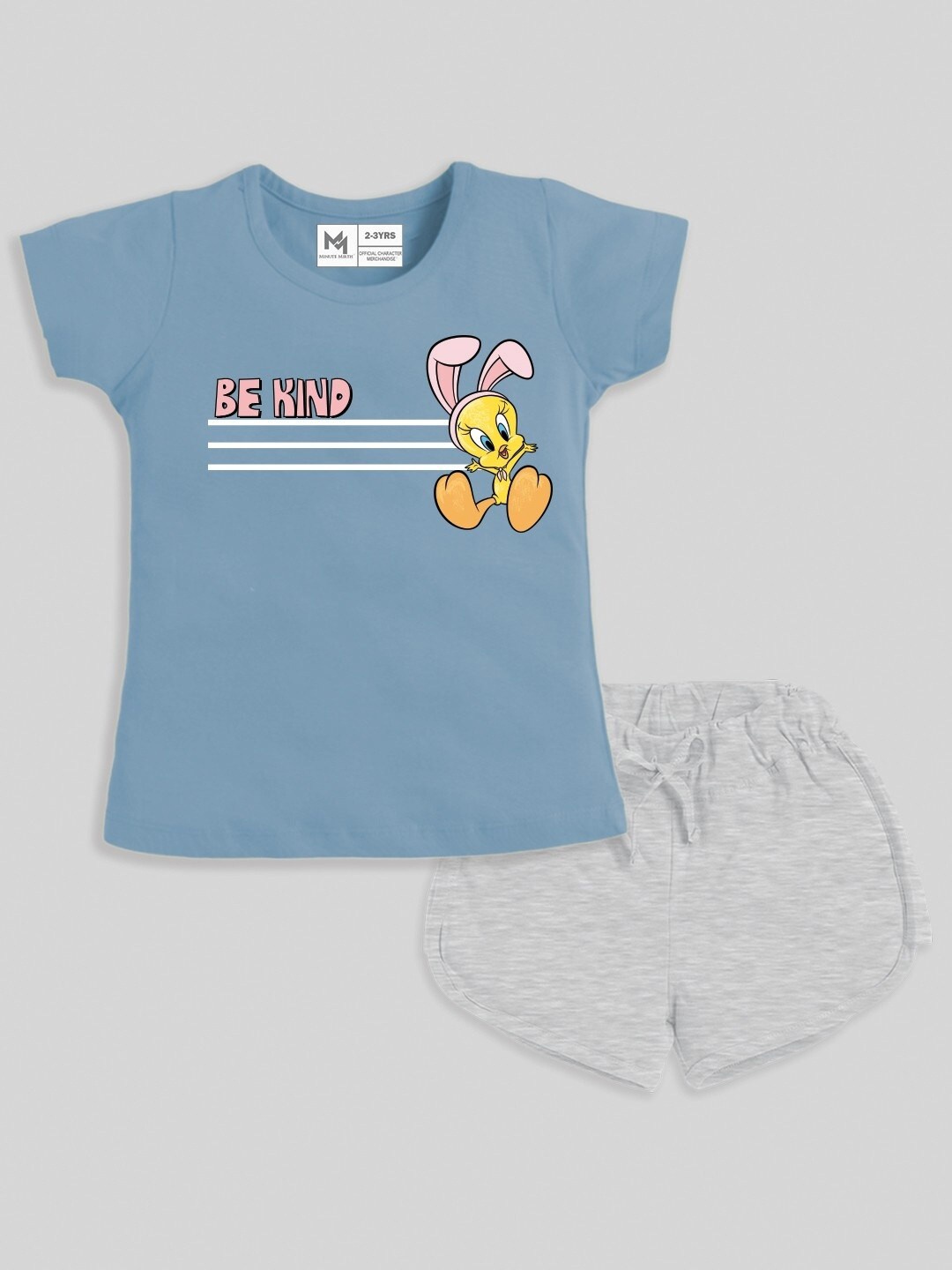 

Minute Mirth Infants Girls Tweety Printed Pure Cotton T-shirt With Shorts, Blue