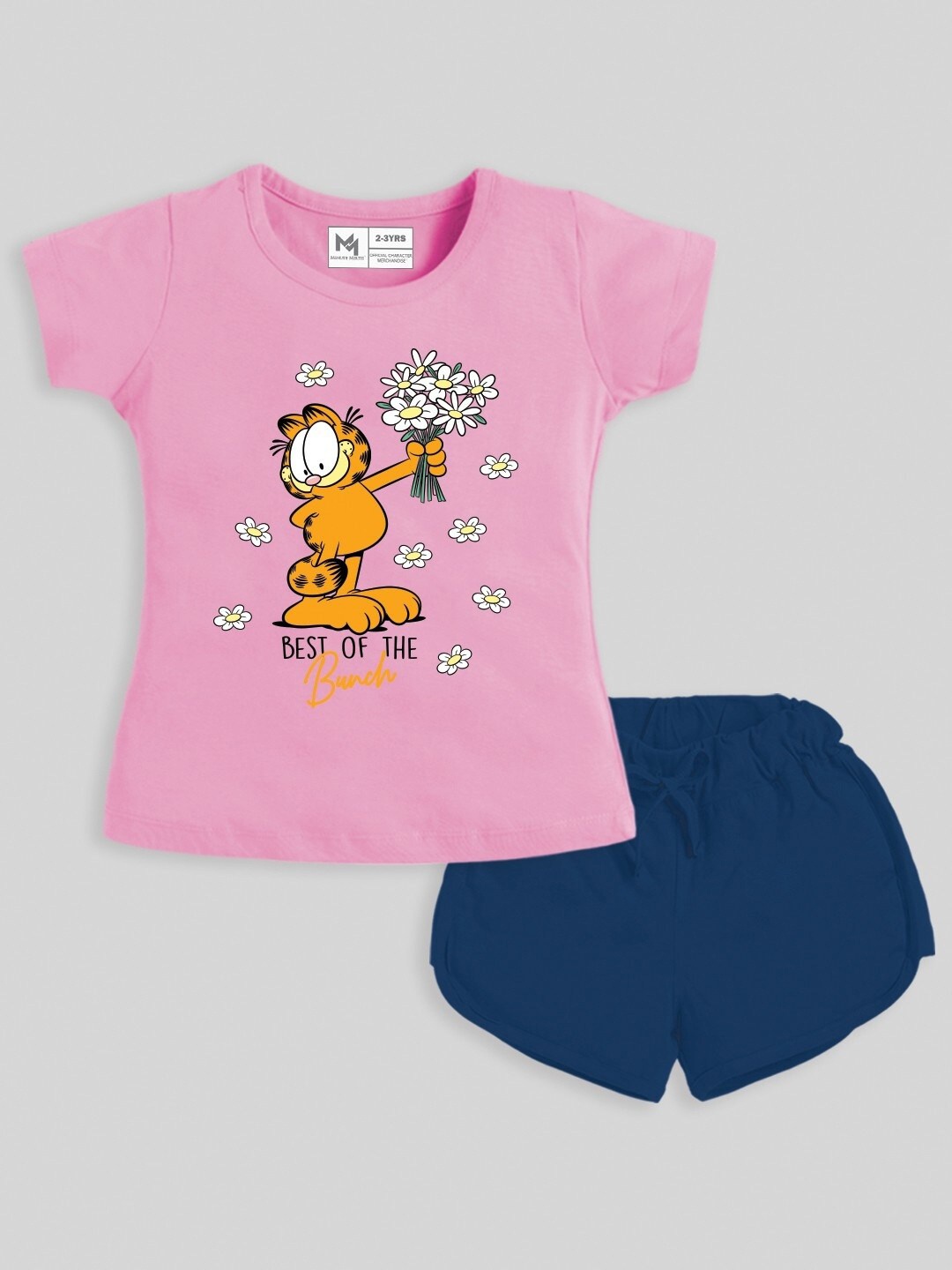 

Minute Mirth Infants Girls Garfield Printed Pure Cotton T-shirt With Shorts, Pink
