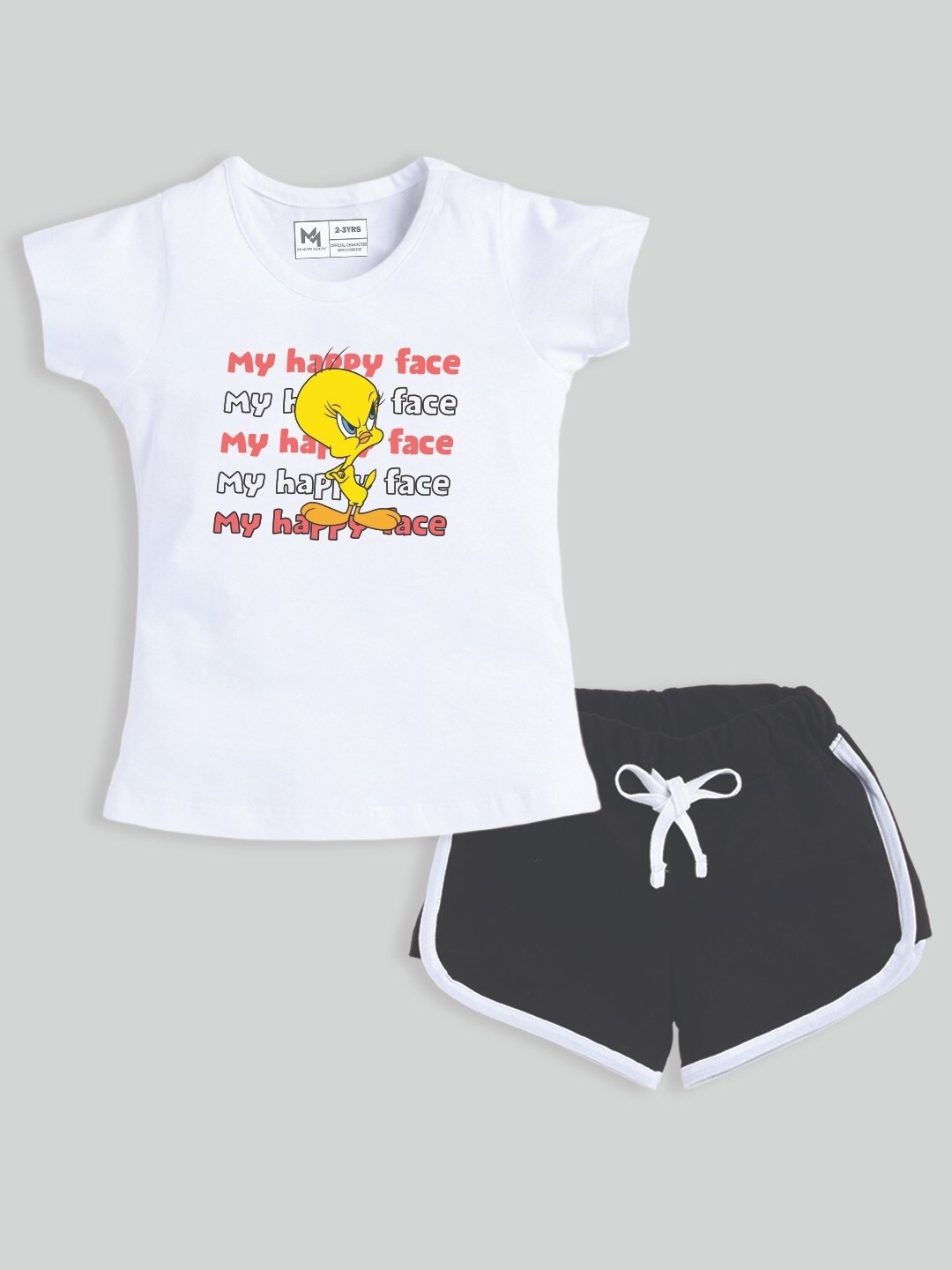

Minute Mirth Infants Girls Tweety Printed Pure Cotton T-shirt With Shorts, White