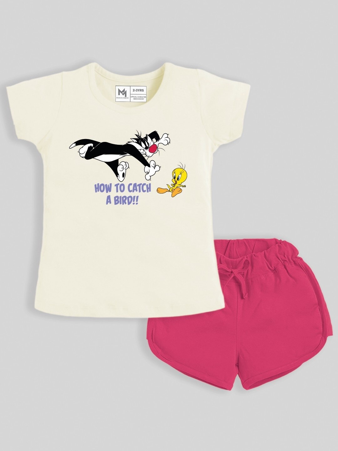 

Minute Mirth Infants Girls Tweety Printed Pure Cotton T-shirt With Shorts, Cream