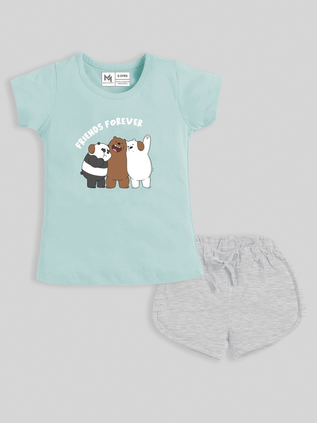 

Minute Mirth Girls Printed Pure Cotton T-shirt with Shorts, Green