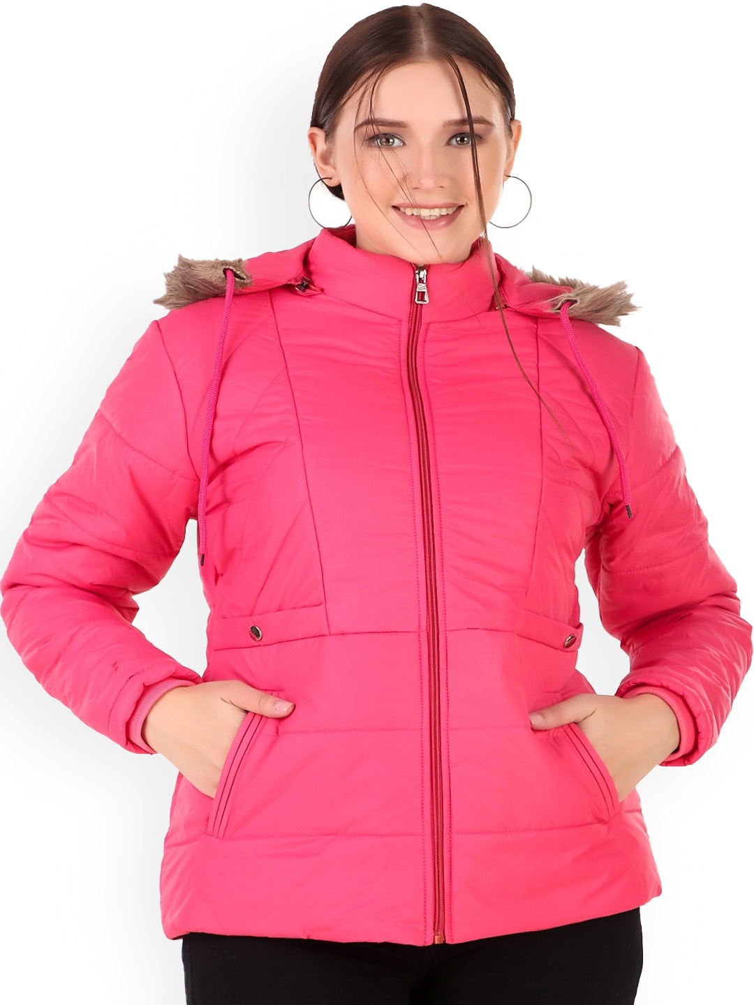 

BARSTOW Hooded Faux Fur Trim Detailed Lightweight Rapid-Dry Padded Jacket, Pink