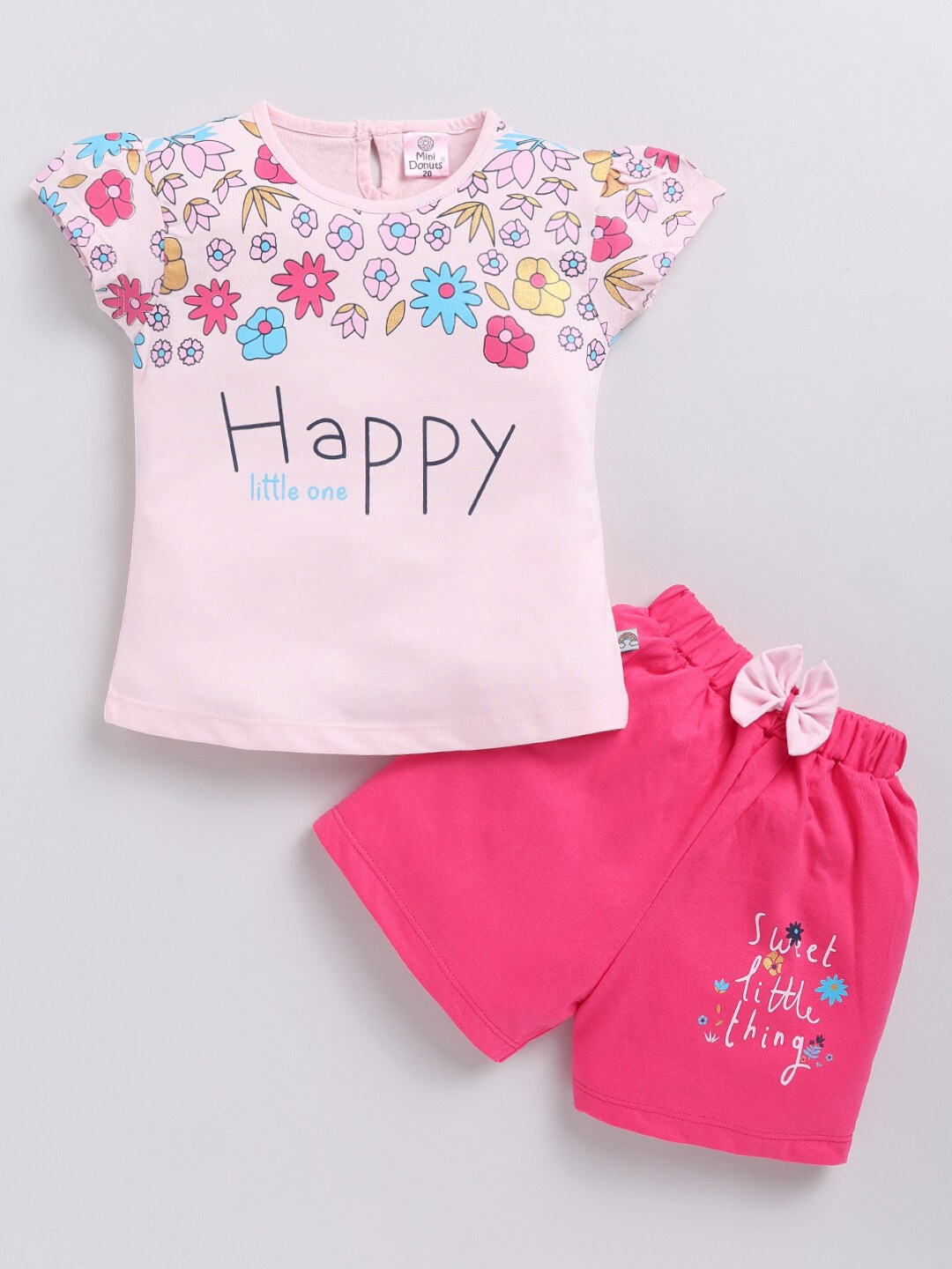 

BAESD Girls Floral Printed Pure Cotton Top With Shorts, Pink