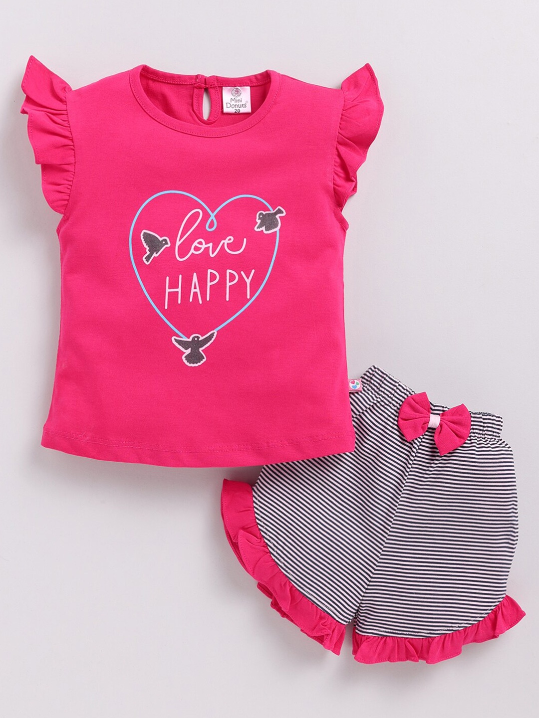 

BAESD Girls Printed Pure Cotton Top With Shorts, Pink