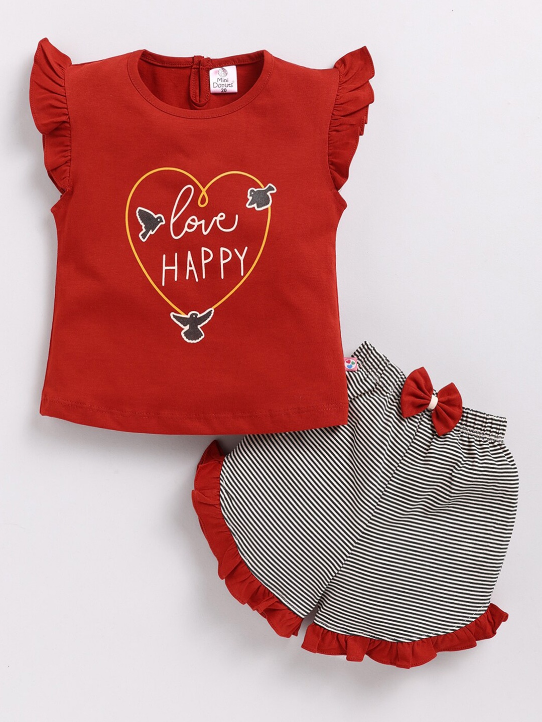 

BAESD Girls Printed Pure Cotton Top With Shorts, Red