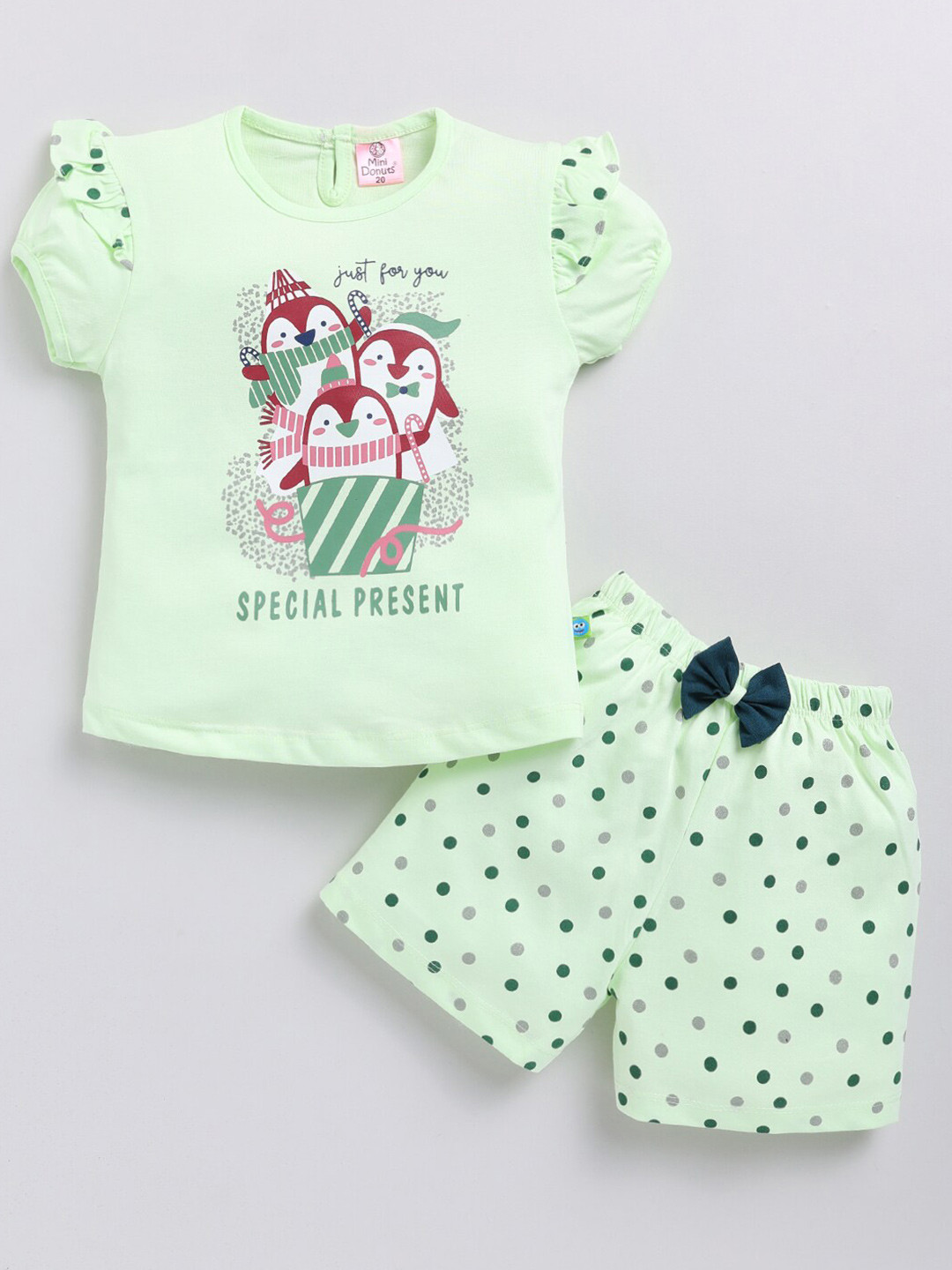 

BAESD Girls Printed Pure Cotton T-Shirt With Shorts, Green