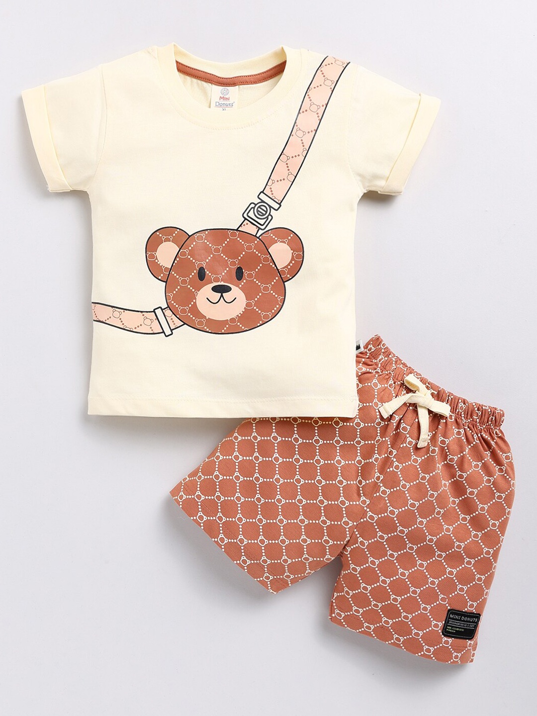 

BAESD Infant Boys Graphic Printed Round Neck Pure Cotton T-shirt With Shorts, Cream