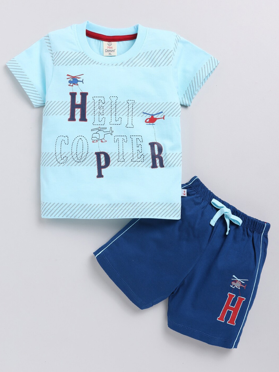 

BAESD Infant Boys Typography Printed Round Neck Pure Cotton T-shirt With Shorts, Blue