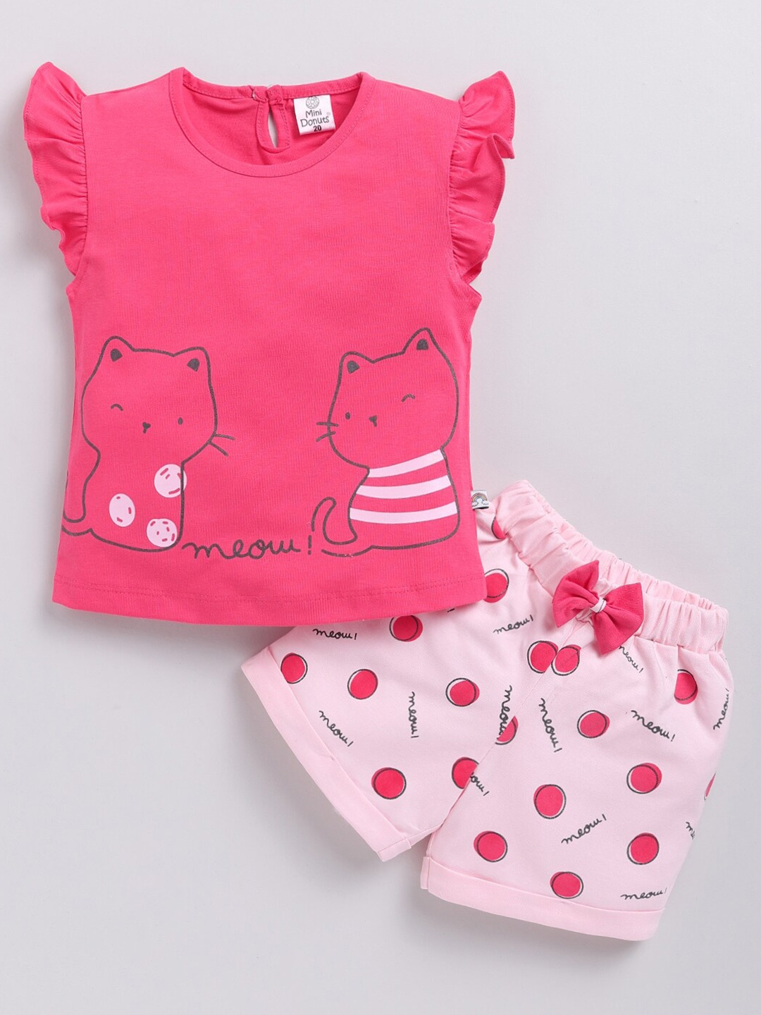 

BAESD Infant Girls Graphic Printed Round Neck Pure Cotton Top With Shorts, Pink