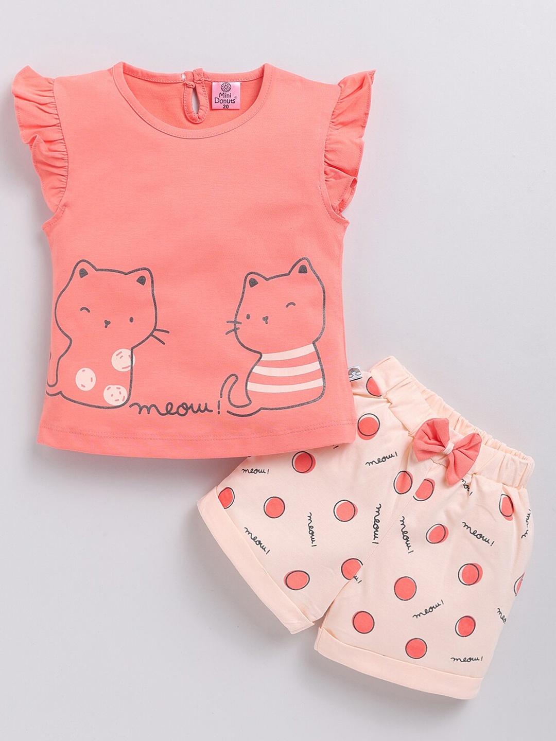

BAESD Infant Girls Graphic Printed Round Neck Pure Cotton Top With Shorts, Orange