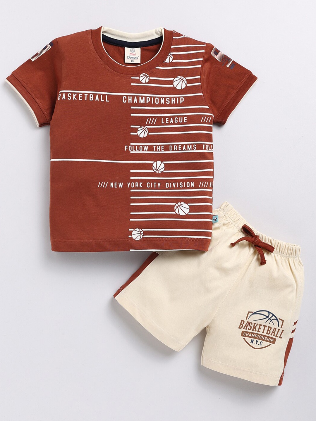 

BAESD Boys Printed Pure Cotton T-shirt With Shorts, Brown
