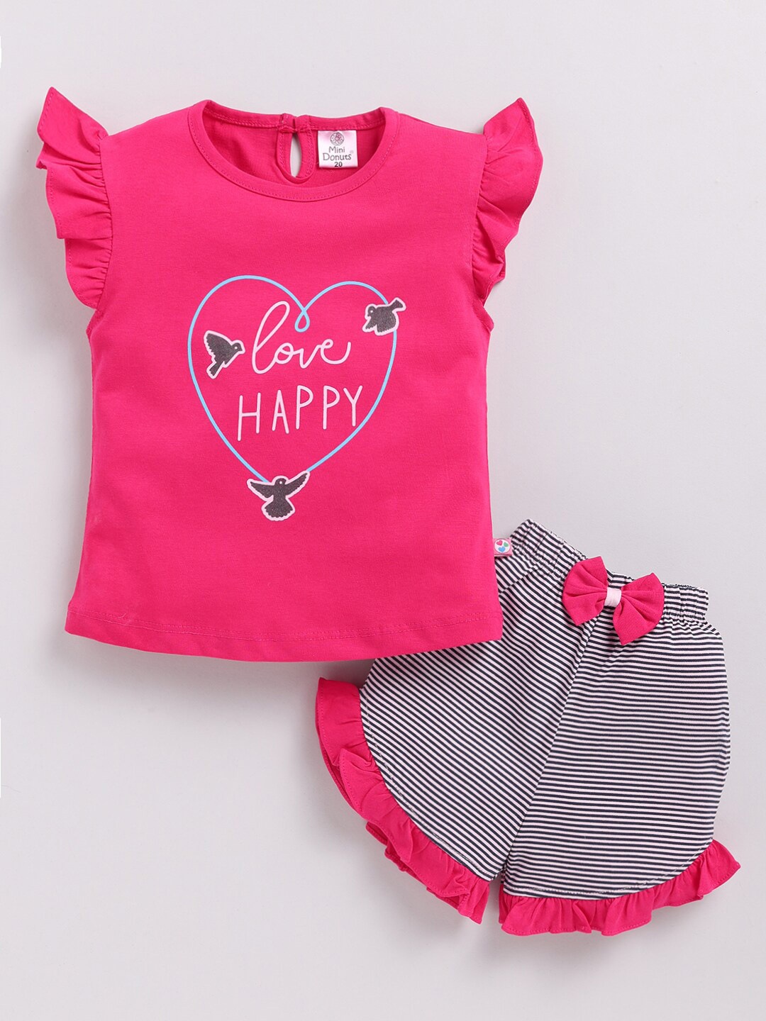 

BAESD Girls Printed Pure Cotton Top with Shorts, Pink