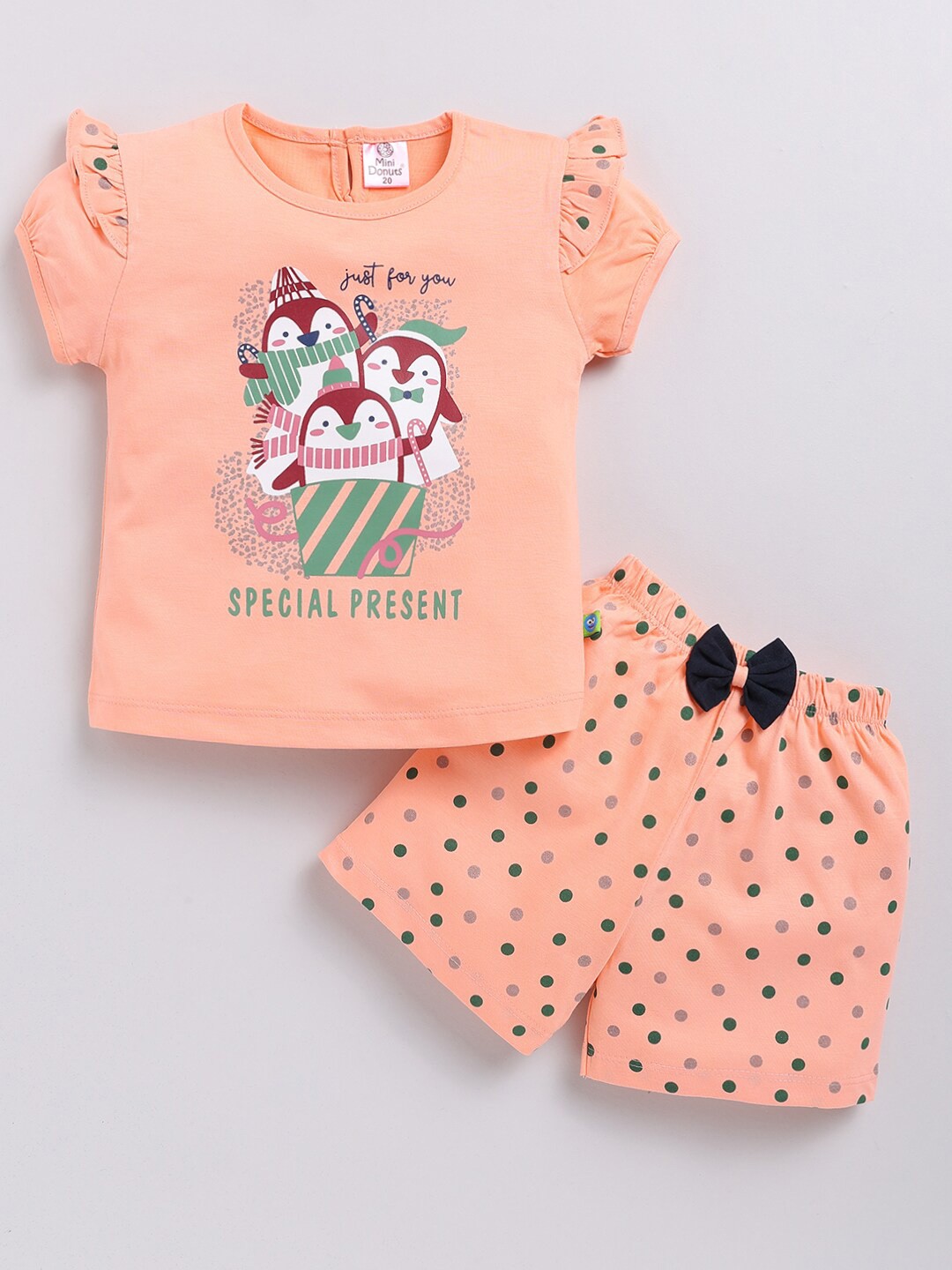 

BAESD Girls Printed Pure Cotton T-shirt with Shorts, Orange