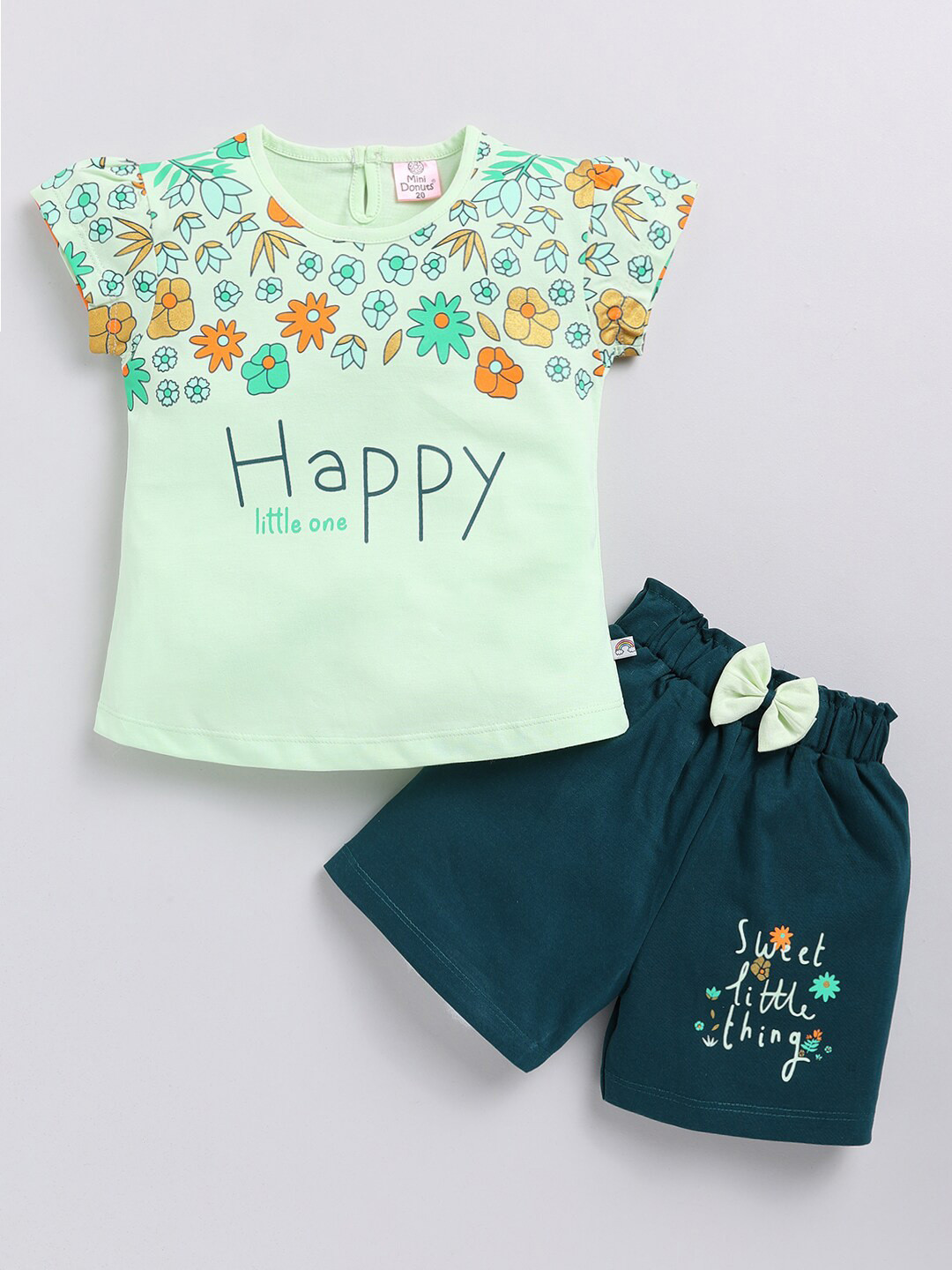 

BAESD Girls Printed Pure Cotton Top with Shorts, Green