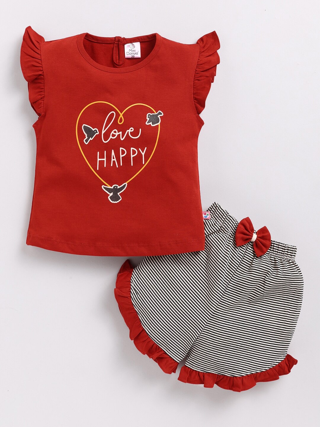 

BAESD Girls Printed Pure Cotton Top with Shorts, Red