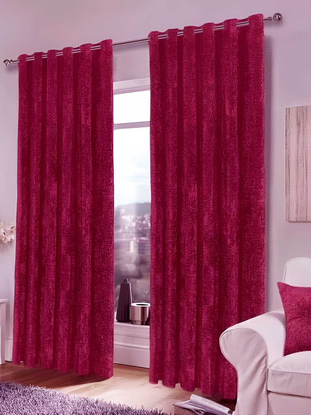 

Dashing fabrics Pink 2 Pieces Velvet Black Out Long Door Curtains