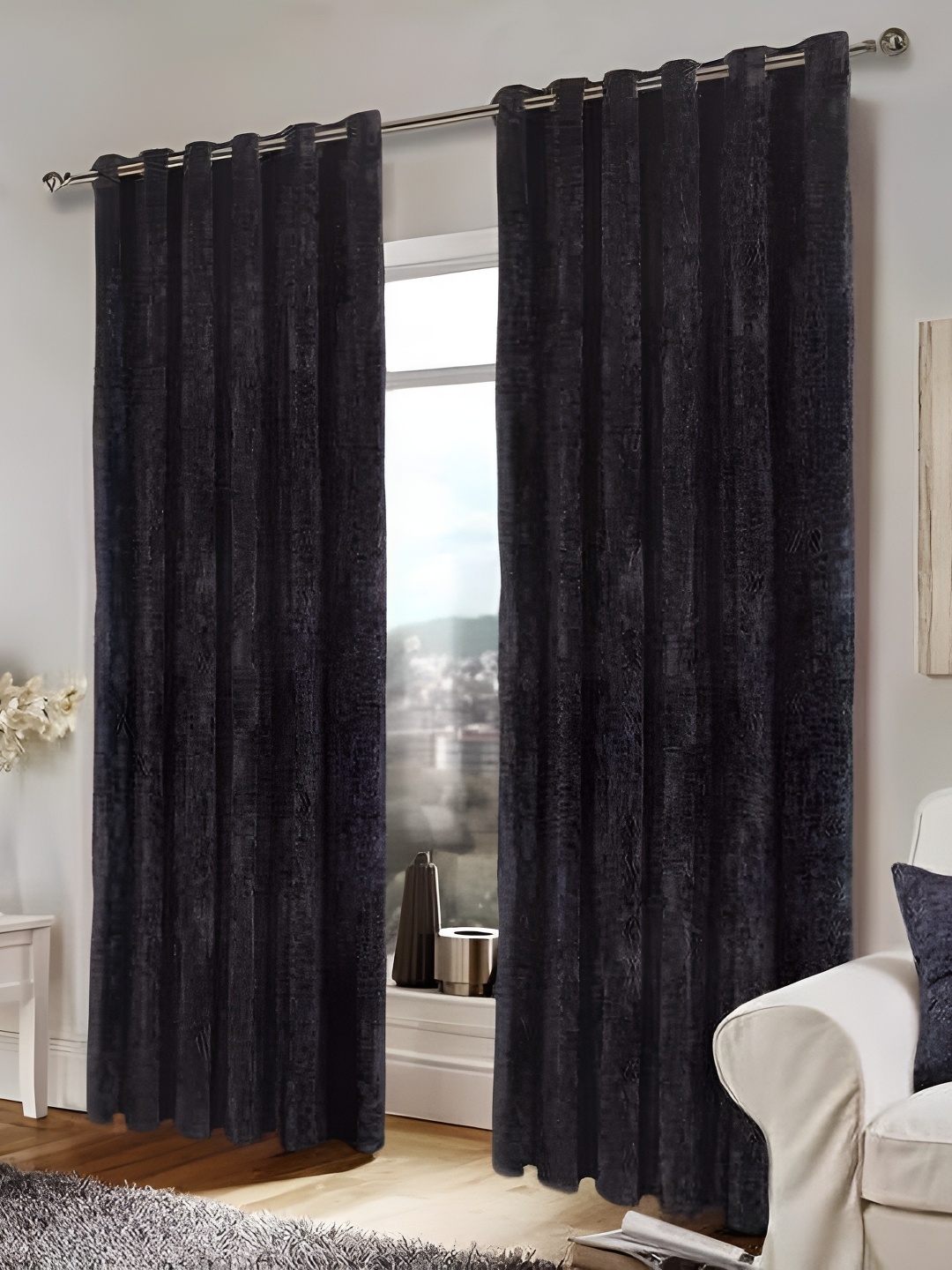 

Dashing fabrics Black 2 Pieces Velvet Black Out Window Curtains