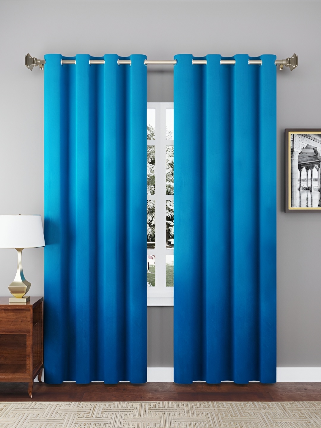 

Dashing fabrics Turquoise Blue 2 Pieces Velvet Black Out Window Curtains