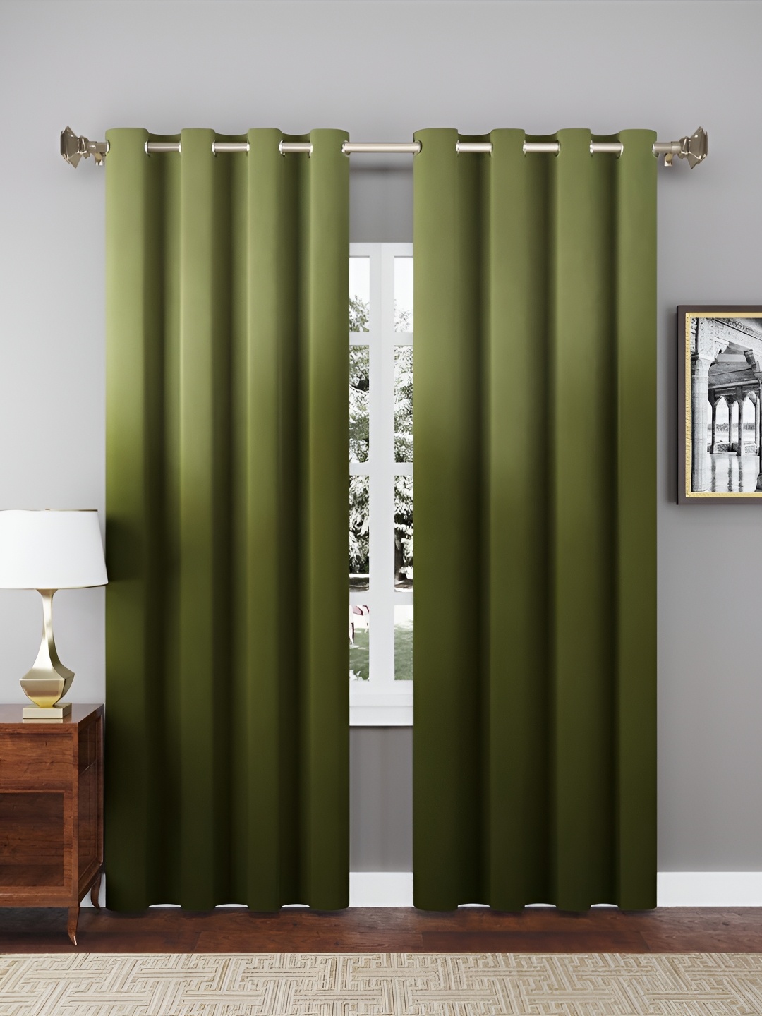 

Dashing fabrics Olive Green 2 Pieces Velvet Black Out Window Curtains