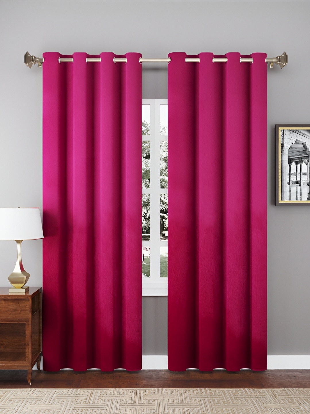 

Dashing fabrics Pink 2 Pieces Velvet Black Out Window Curtains