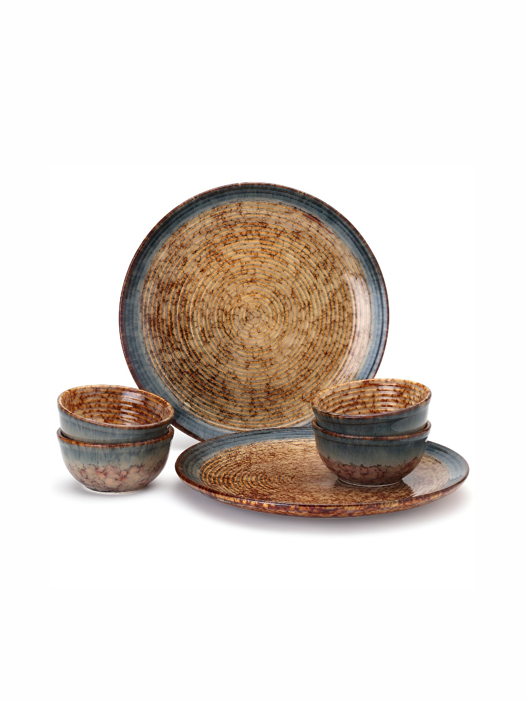 

BODHI HOUSE Brown & Teal Blue 6 Pieces Handcrafted Ceramic Glossy Dinner Set