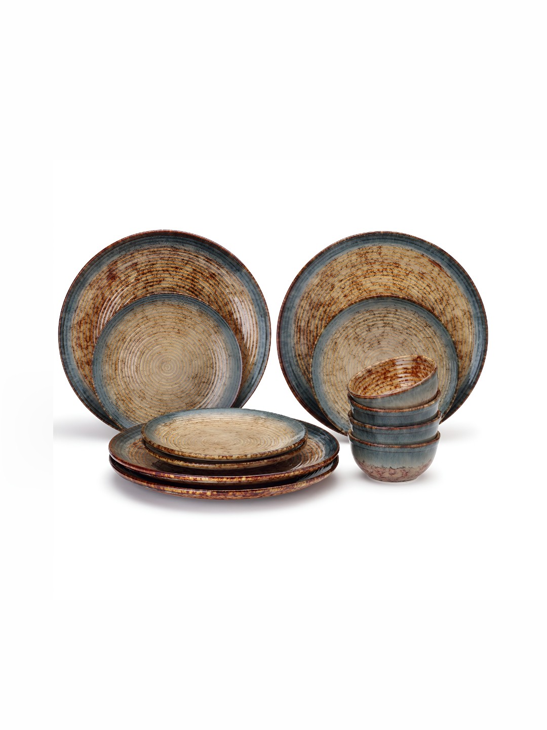 

BODHI HOUSE Brown & Teal Blue 12 Pieces Handcrafted Ceramic Glossy Dinner Set