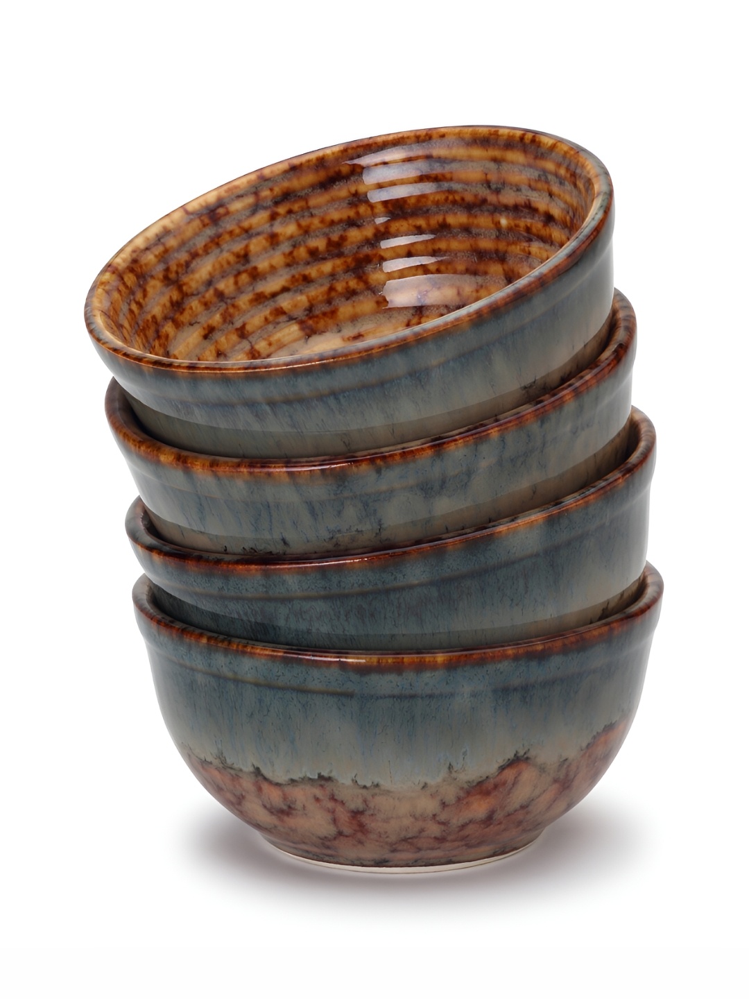 

BODHI HOUSE Brown & Teal Blue 4 Pieces Handcrafted Ceramic Glossy Bowls