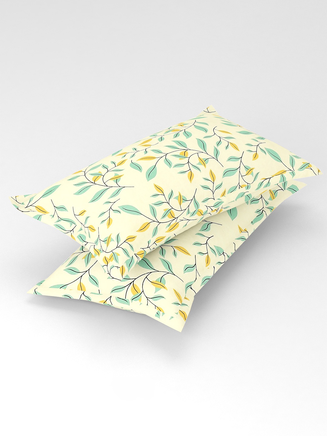 

bsb home Yellow & Black 2 Pieces Floral Printed Pure Cotton Rectangle Pillow Covers