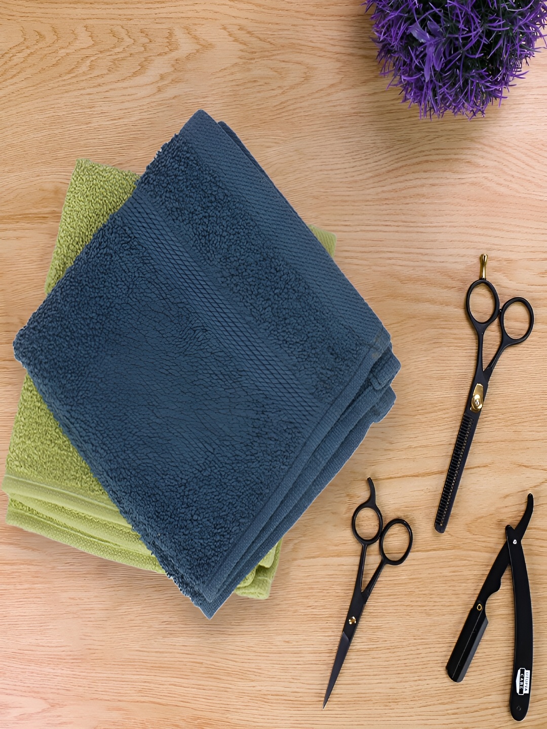

Kuber Industries Navy Blue & Green 2 Pieces 525 GSM Pure Cotton Face Towels