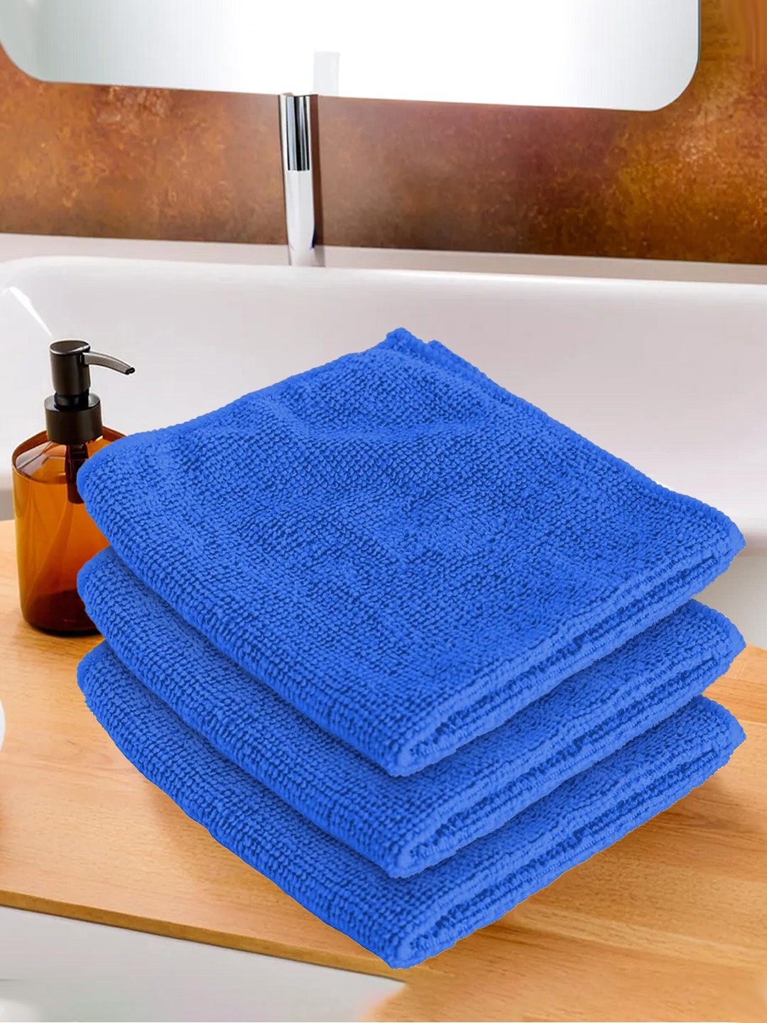 

Kuber Industries Blue 3 Pieces 400 GSM Microfiber Soft Quick Dry Face Towels