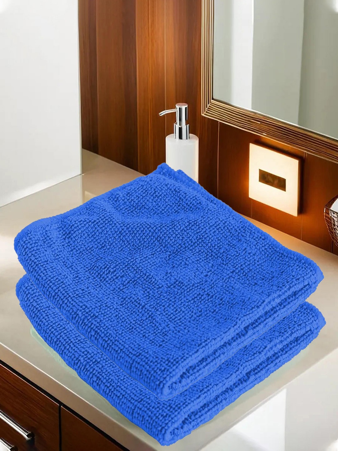 

Kuber Industries Blue 2 Pieces 400 GSM Microfiber Soft Quick Dry Face Towels