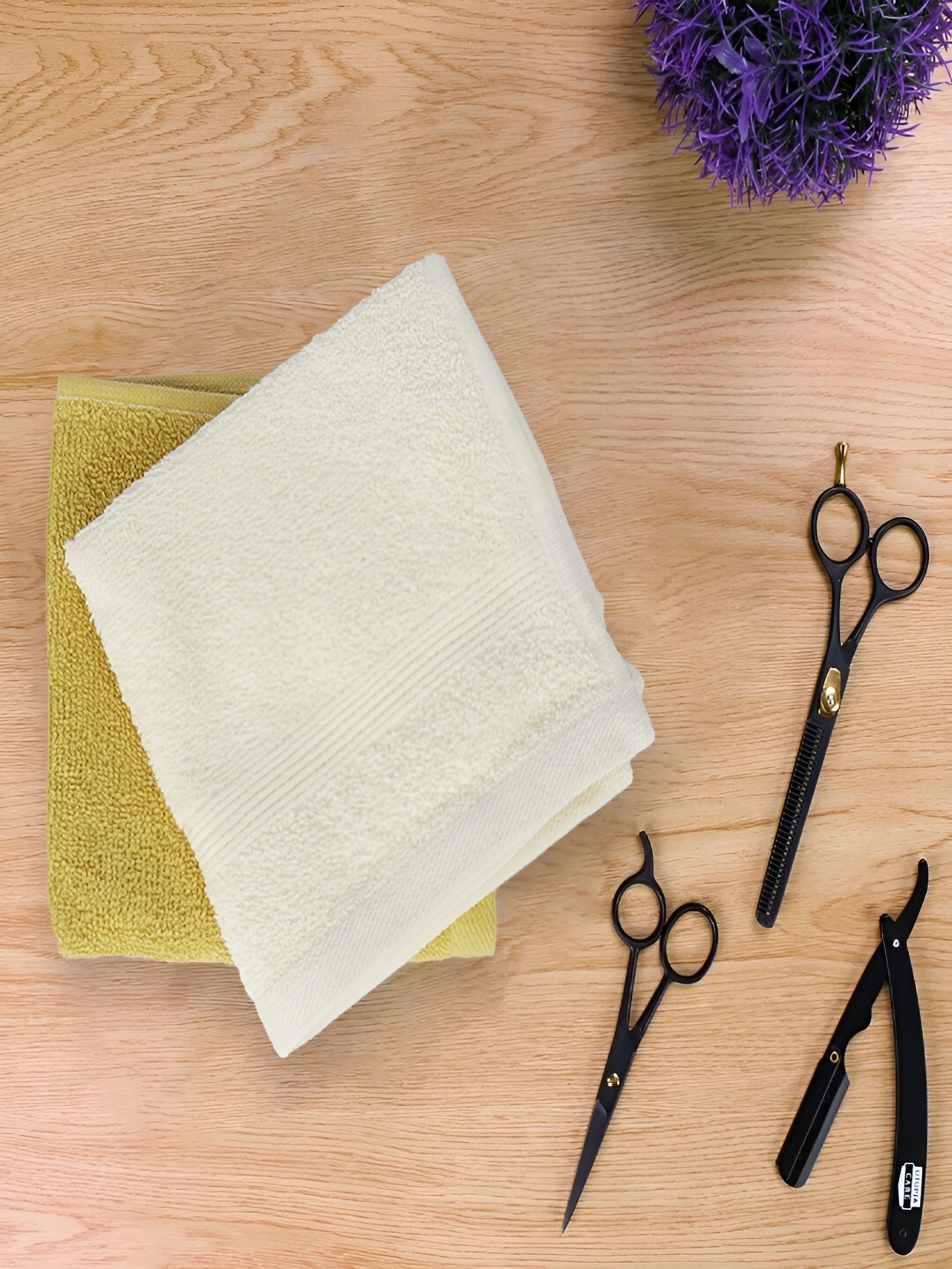 

Kuber Industries Yellow & White 2 Pieces 525 GSM Pure Cotton Face Towels