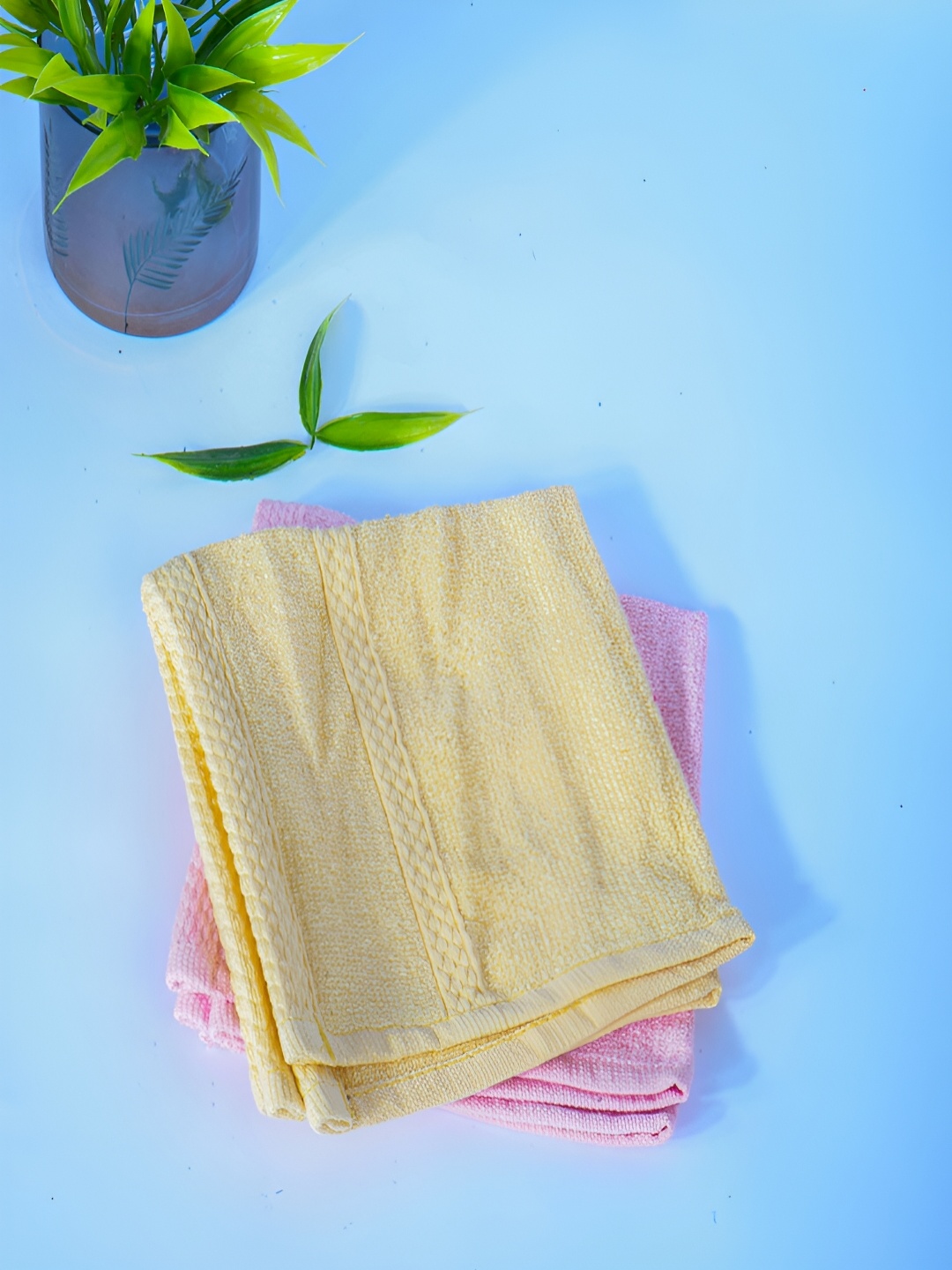 

Kuber Industries Yellow & Pink 2 Pieces 450 GSM Terry Bamboo Face Towels