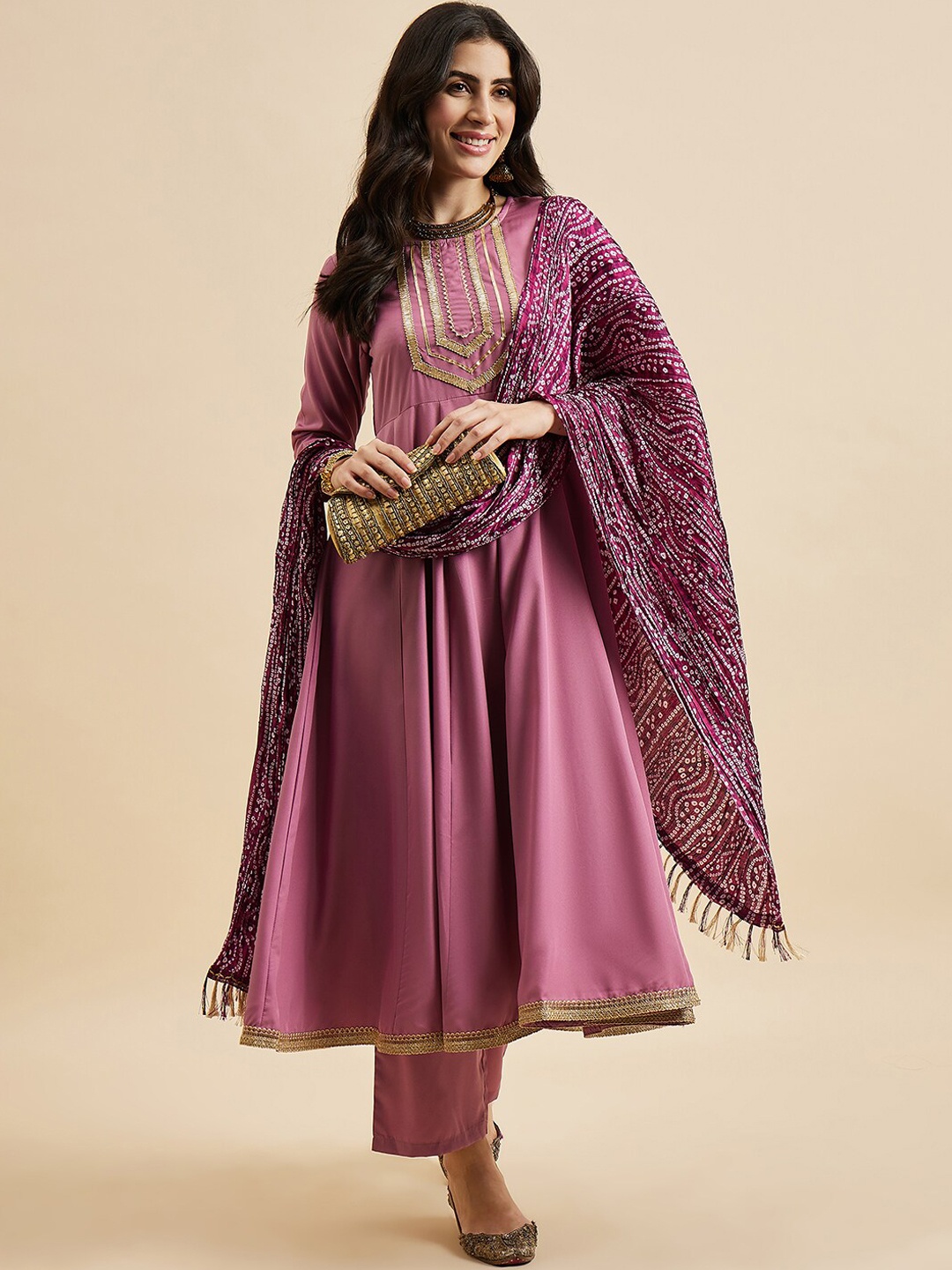 

Azira Ethnic Motifs Printed Regular Thread Work Anarkali Kurta with Palazzos & Dupatta, Pink