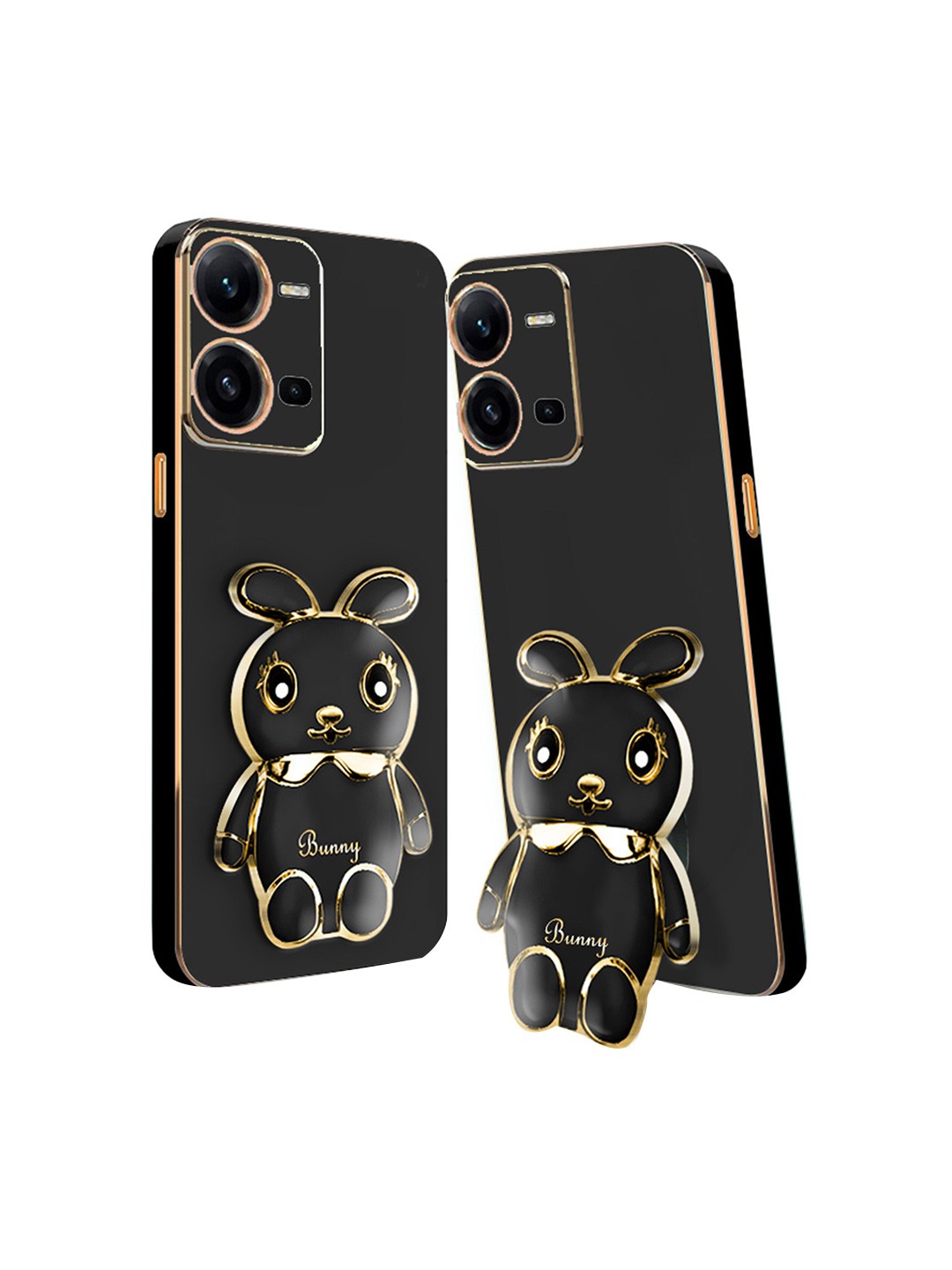 

Karwan Soft & Lightweight Vivo Y35 Back Case With 3D Mini Bunny Folding Stand, Black