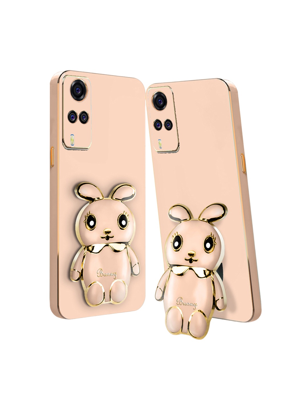 

Karwan Compatible Vivo Y31 Back Case Cover With 3D Mini Bunny Folding Stand, Pink
