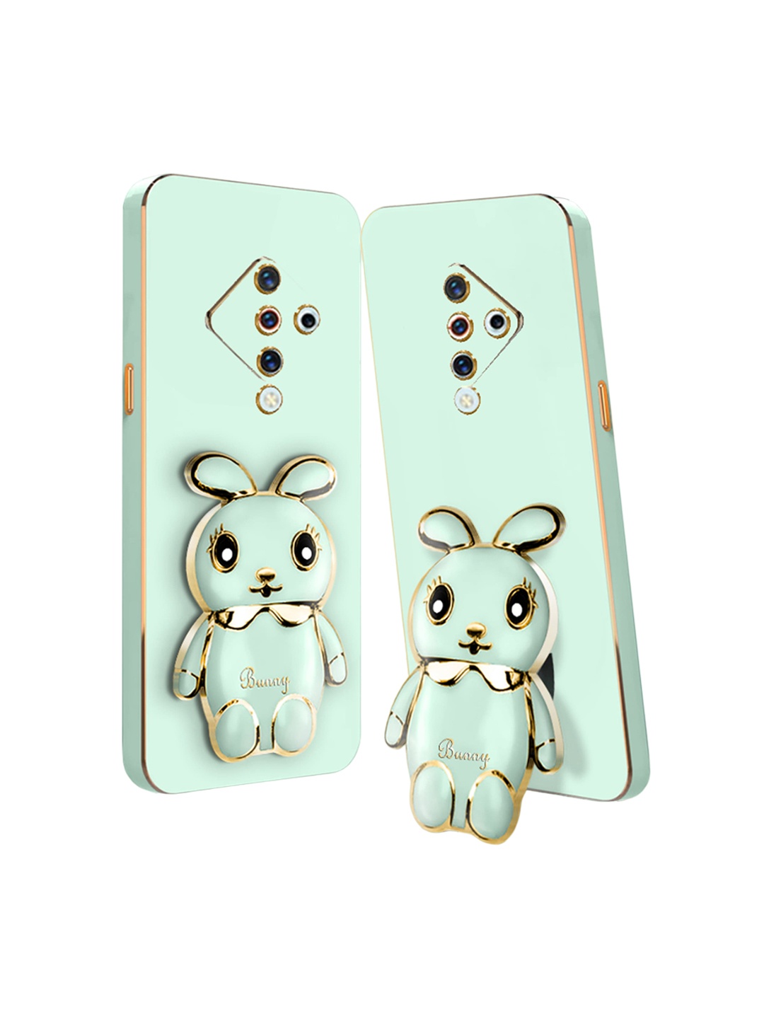 

Karwan Vivo S1 Pro Back Case Cover With 3D Mini Bunny Folding Stand, Green