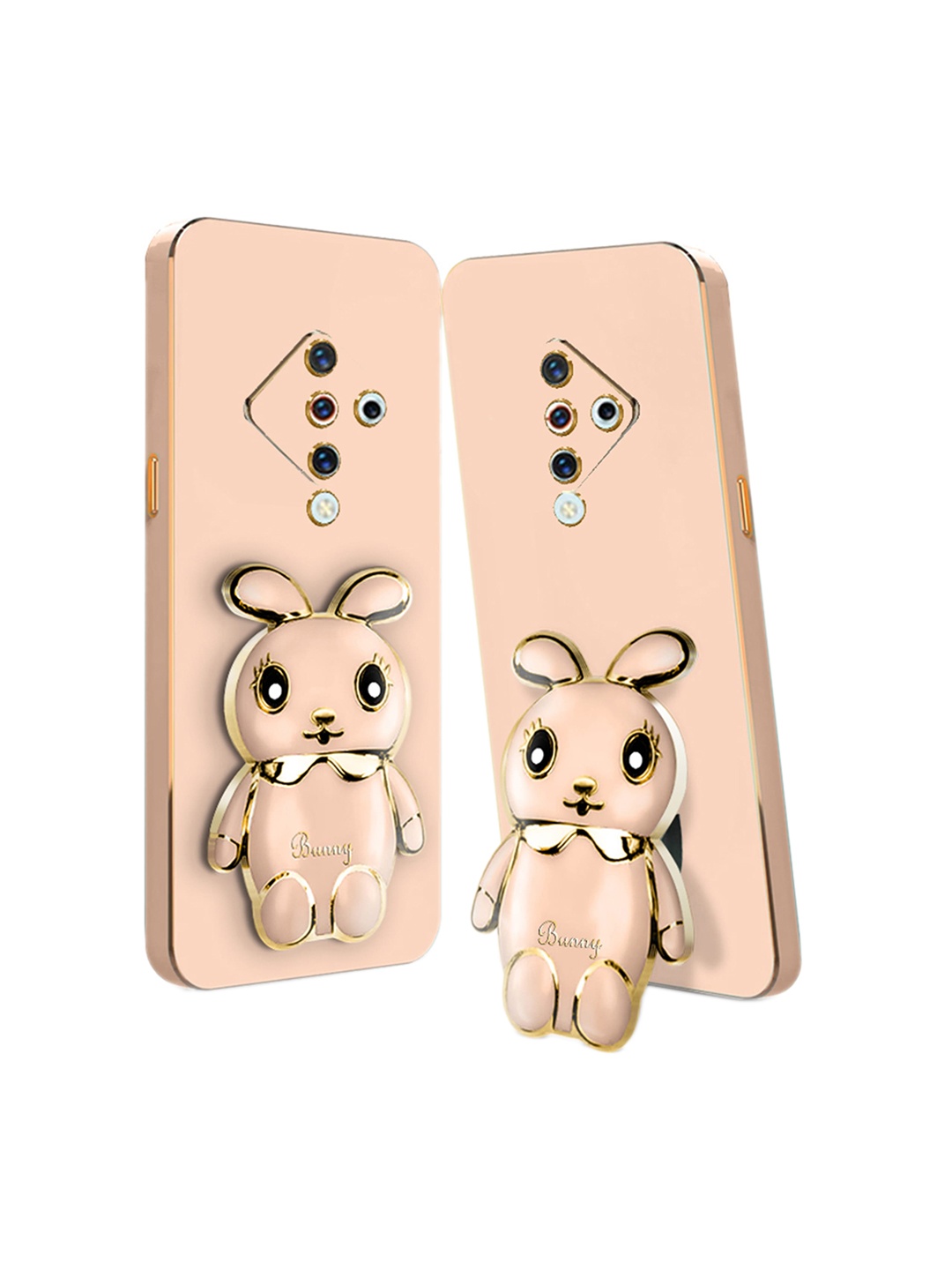 

Karwan Lightweight Vivo S1 Pro Back Case With 3D Mini Bunny With Folding Stand, Peach