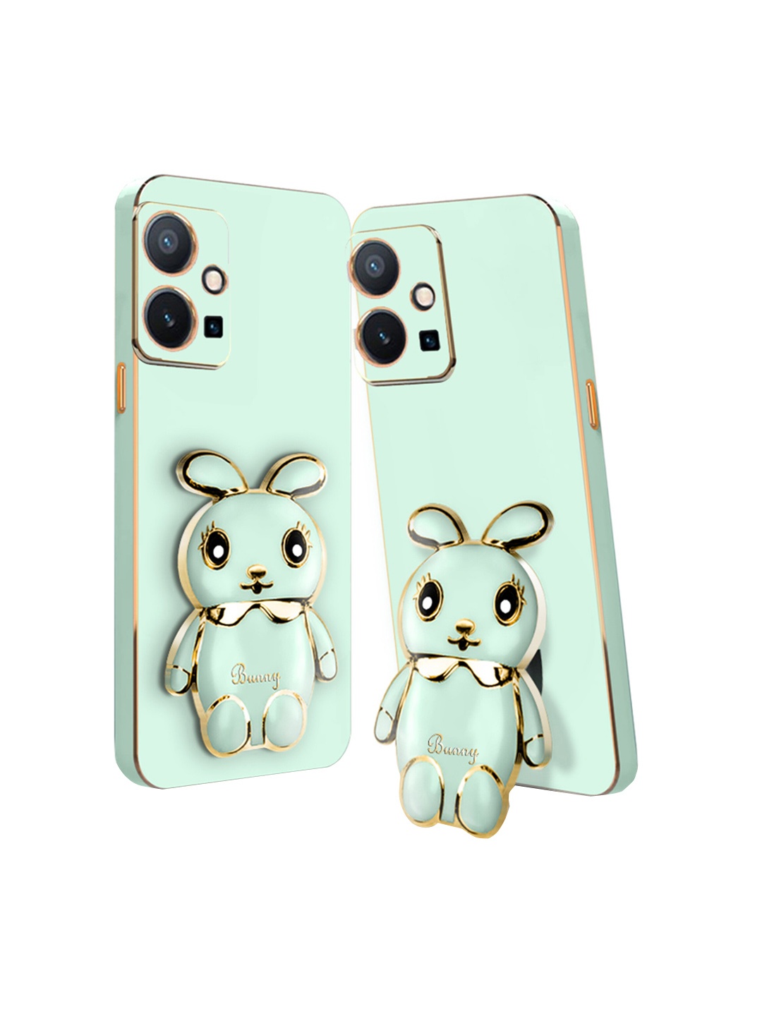 

Karwan Lightweight Vivo T1 5G Back Case With 3D Mini Bunny With Folding Stand, Green