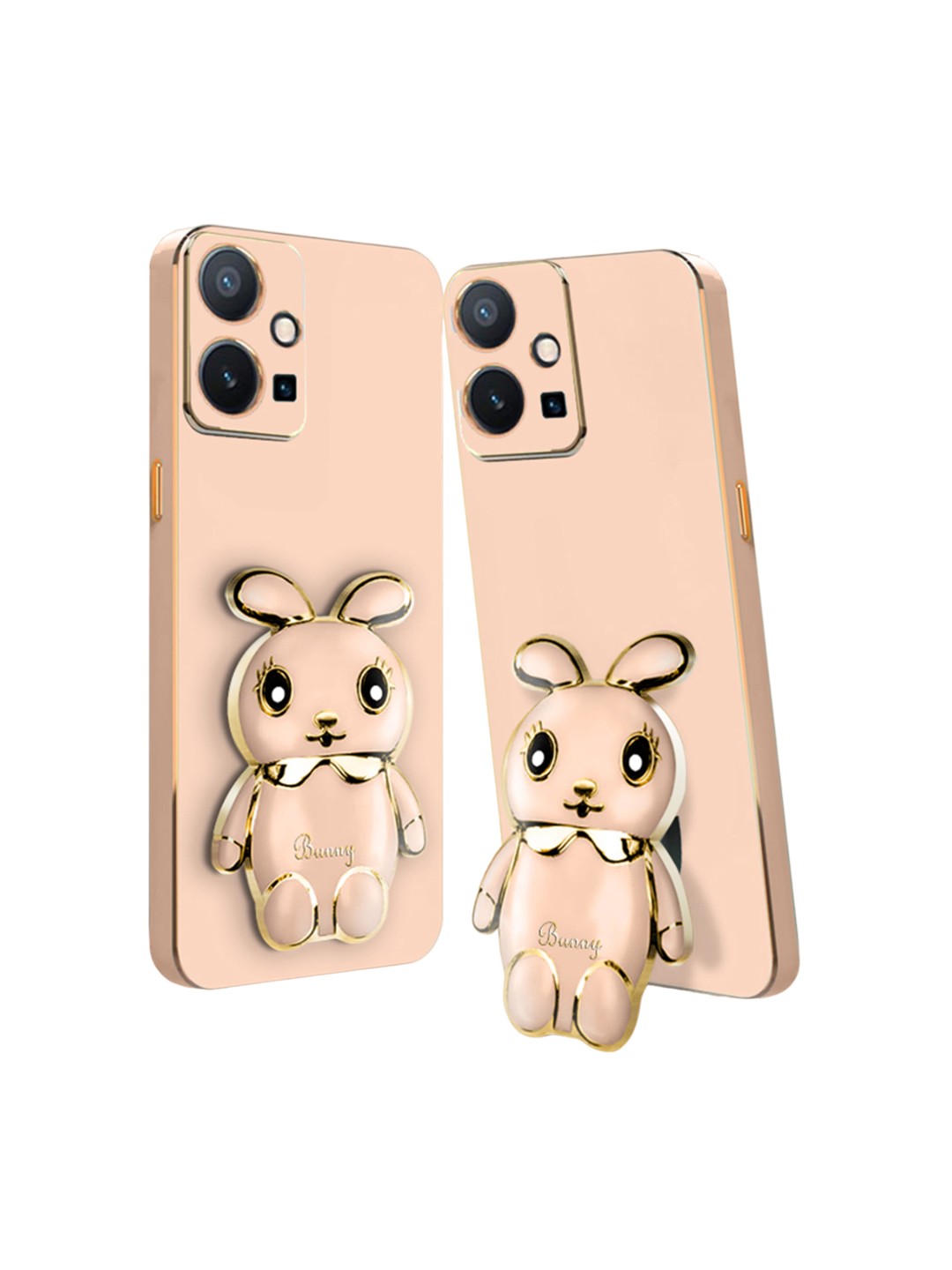 

Karwan Vivo T1 5G Back Cover with 3D Mini Bunny & Folding Stand, Pink