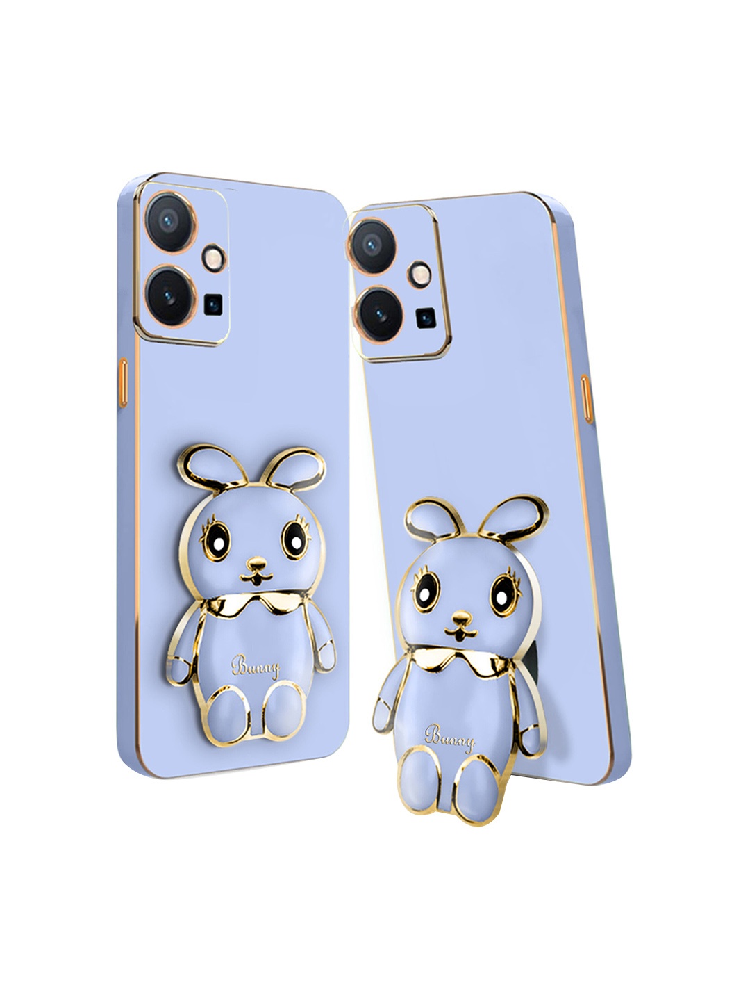 

Karwan Vivo T1 5G Back Cover with 3D Mini Bunny with Folding Stand, Blue