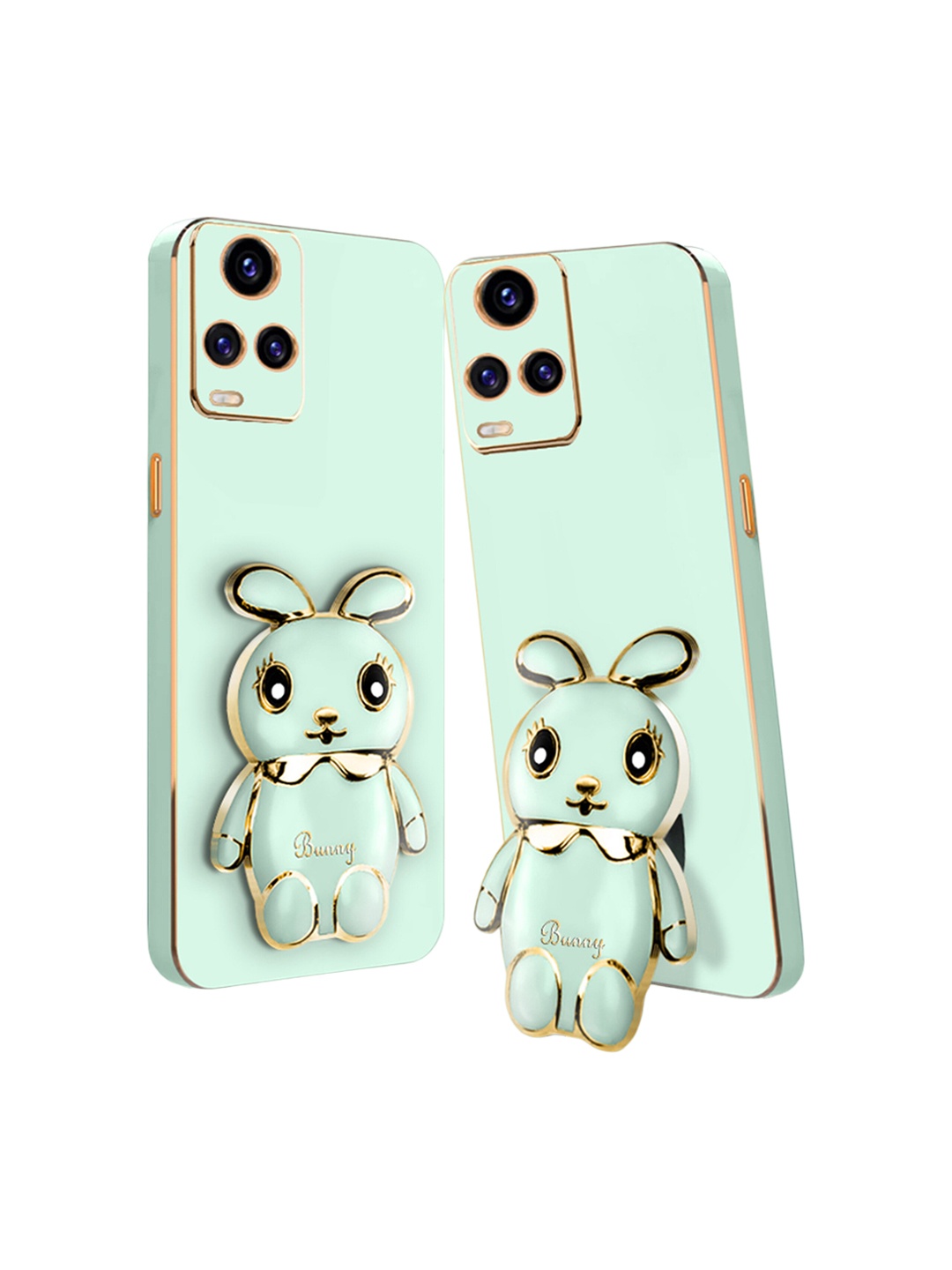 

Karwan Vivo V21E 5G Back Cover with 3D Mini Bunny with Folding Stand, Green