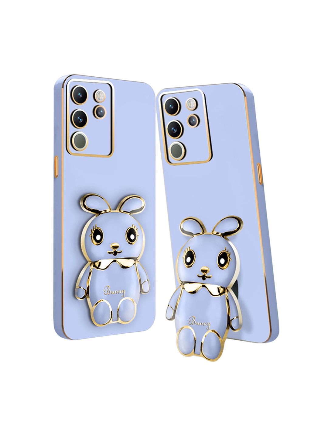 

Karwan Vivo V29 Pro Back Cover with 3D Mini Bunny with Folding Stand, Blue