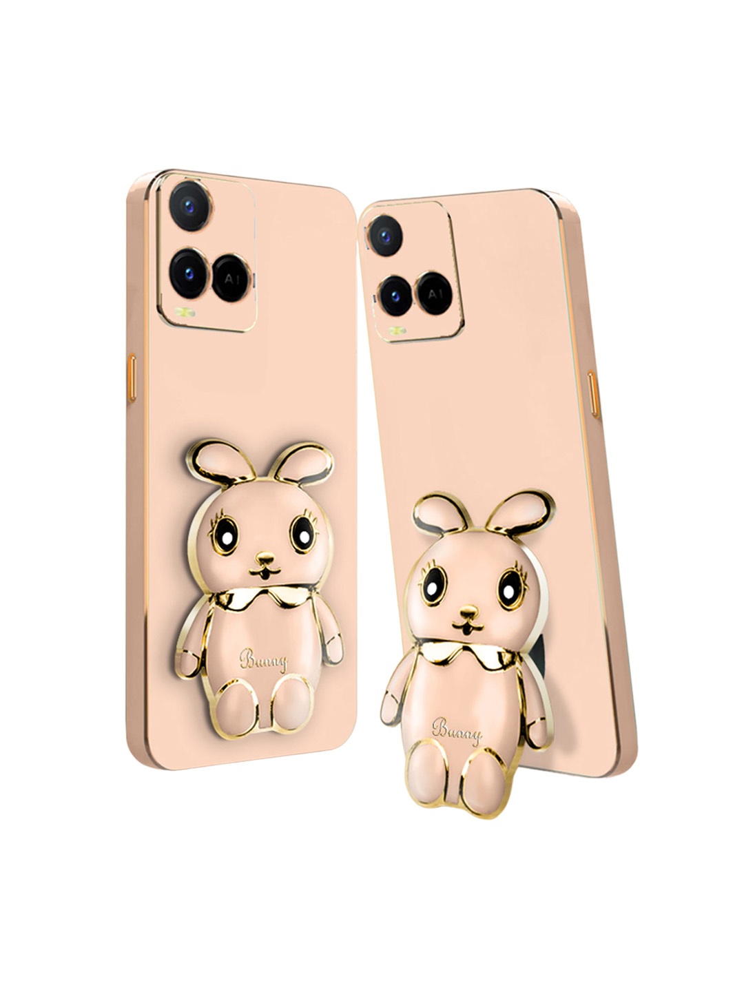 

Karwan 3D Mini Bunny with Folding Stand Vivo Y21 Back Case, Pink